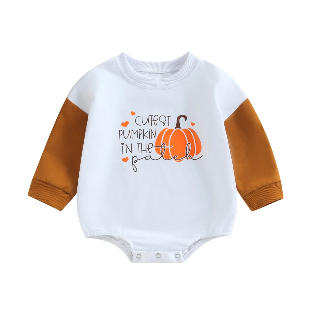 Baby Boys Girls Fall Romper Long Sleeve Crew Neck Pumpkin Letter Print Bodysuit Newborn Clothes