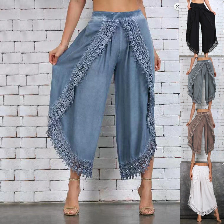 Plus Size S-3XL Women's Fashion Long Pant Loose Baggy Harem Sport Pants Trousers Lace Beach Slight Summer Pants