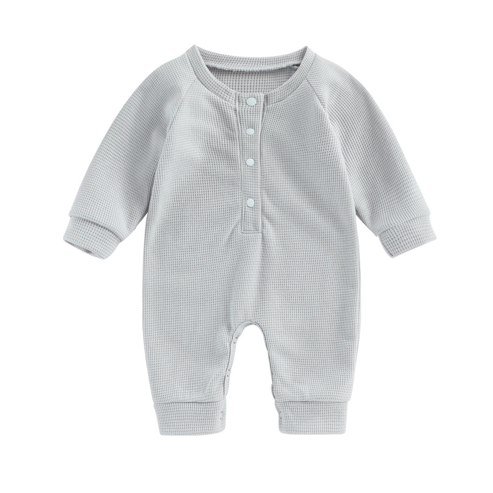 Baby Boys Waffle Rompers Solid Color Buttons Crew Neck Long Sleeve Infant Jumpsuits Fall Toddler Clothes Bodysuits