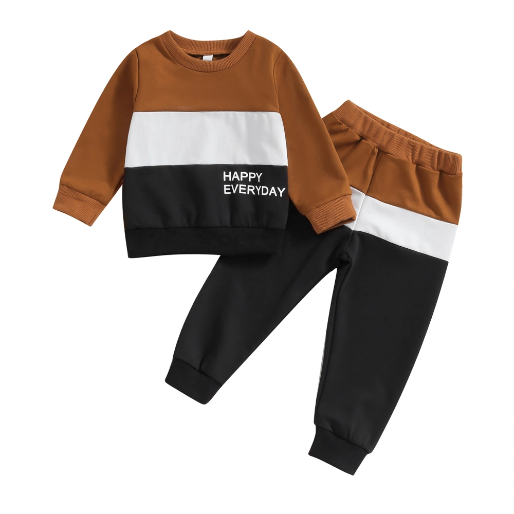 Baby Boy 2 Piece Outfits Contrast Color Letter Print Long Sleeve Sweatshirt and Elastic Pants for Toddler Fall Tracksuit