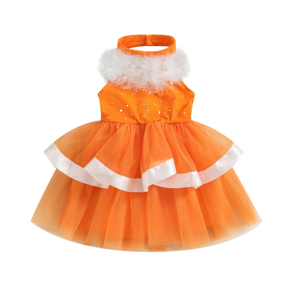 Girls A-line Dress, Sleeveless Halter Dress Backless Shiny Patchwork Summer Tulle Dress