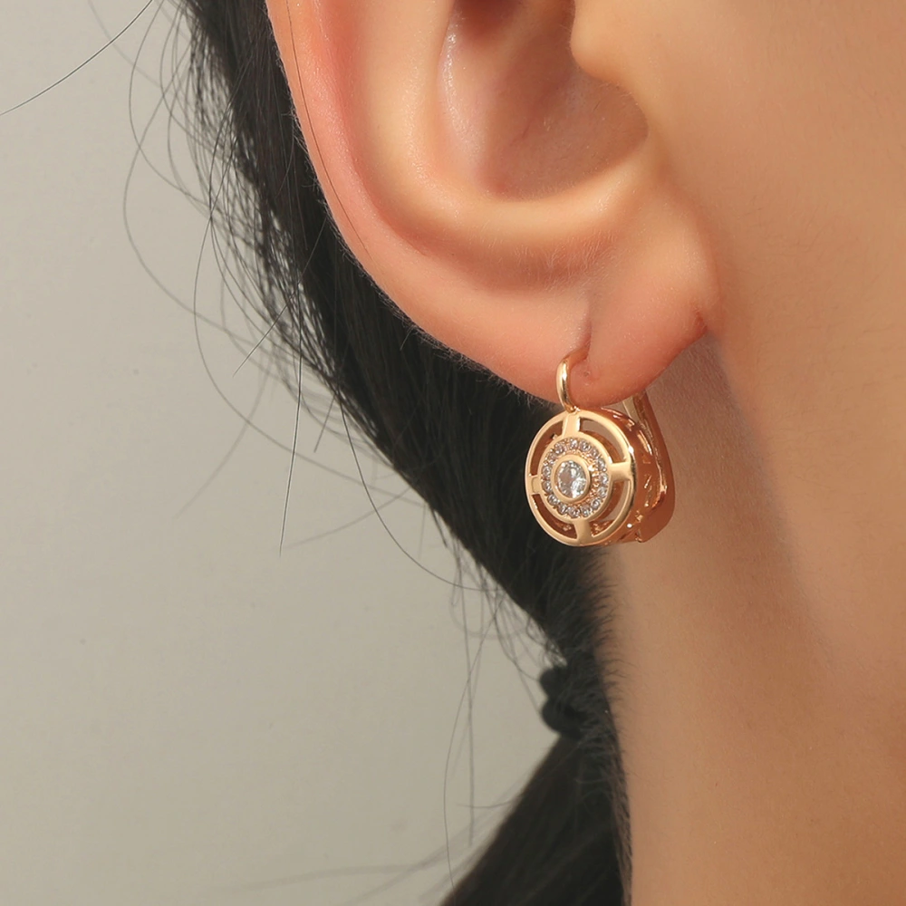 Arrivals Hollow Earring Women Fashion Texture Cute Fine Jewelry Rose Gold Lovely Carved Natural Zircon Earrings