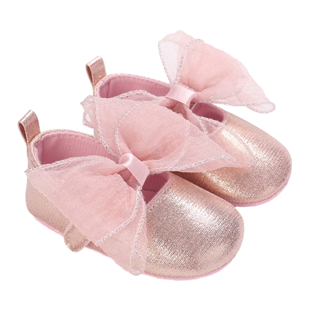 Baby Girls Mary Jane Flats Shiny Princess Dress Shoes Non-Slip Wedding Shoes with Tulle Bowknot