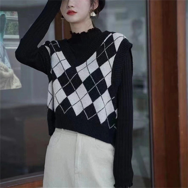 Summer Autumn Winter Argyle Vest Sweater With Plaid V Neck Knitted Multi Color Diamond Women Vest Sweater