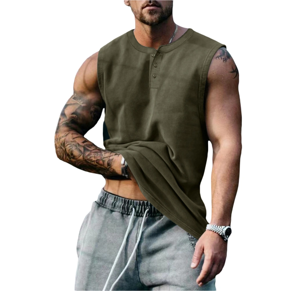 Men Muscle Fitness Sports Vest Solid Color Crew Neck Buttons Sleeveless Tank Tops Quick-Drying Breathable Basketball T-Shirts