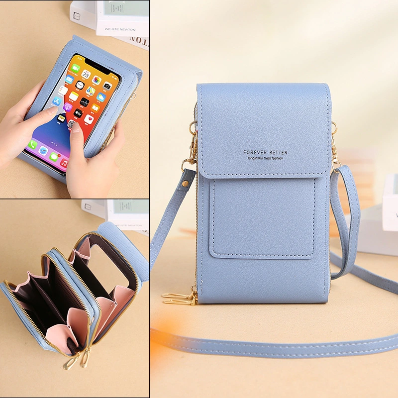 RFID New Women Double-layer Waterproof Leather Large Capacity Touch Screen Shoulder Bags Female Crossbody Bags Girls Multi-functional Handbag Phone Purse