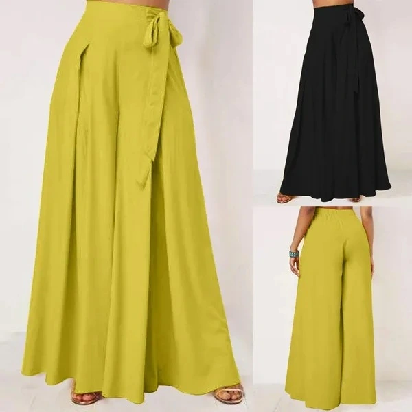 ZANZEA Women High Waist Flare Wide Leg Baggy Pants Culotte Long Palazzo Trousers