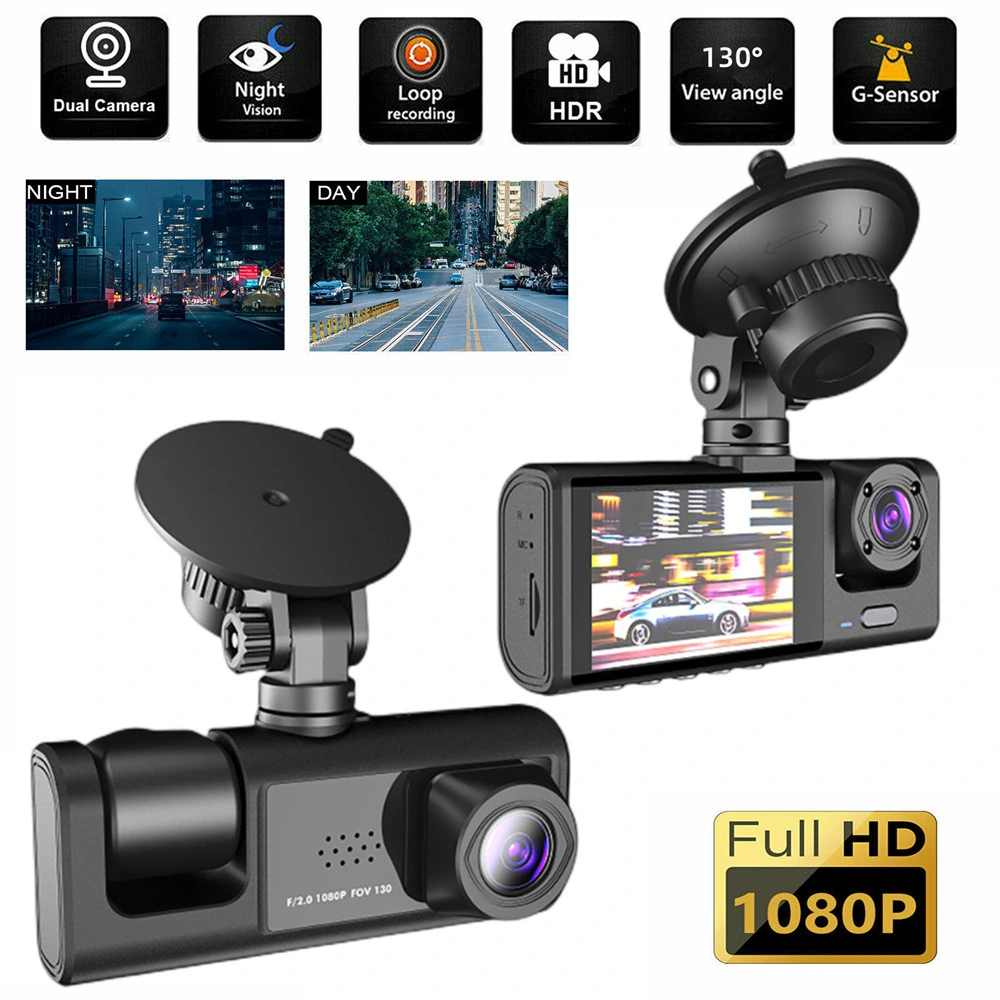 1080P 2 Camera Dash Cam W/ IR Night Vision, Loop Recording & 2" IPS Screen