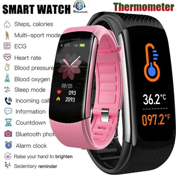 New C6T Smart Bluetooth Bracelet Smart watch With Temperature Measure PPG Heart Rate Blood Pressure Sleep Exercise Watch Band