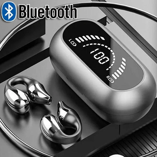 Wireless Bluetooth 5.2 Headphones Ear Clip Type Automatic Noise Cancelling Earphones 9D HIFI Headphones Outdoor Riding Running Sports Car Business headsets Digital Display Touch Type-c Port Charging Bin for Android & IOS Headphones