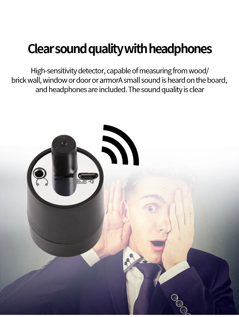 Black Ear Amplifier Wall Microphone High Strength Voice Listen Detector Audio Listening Device Amplifier For Pipe Water Leakage, Through Wood Walls Doors, Windows Steel Plates Voice Tool