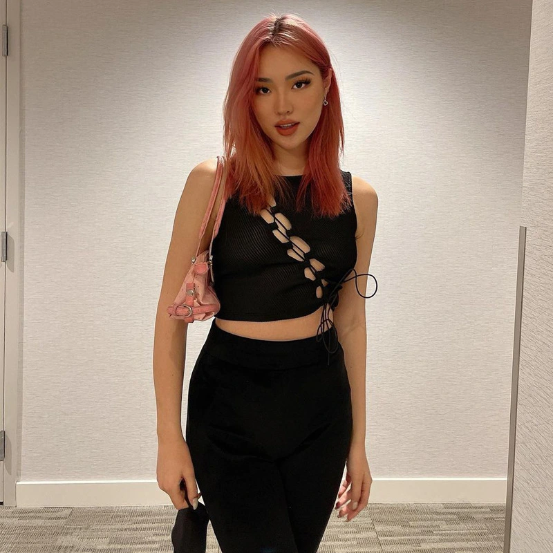 Chest Bevel Hanging Ear Lace-up Vest