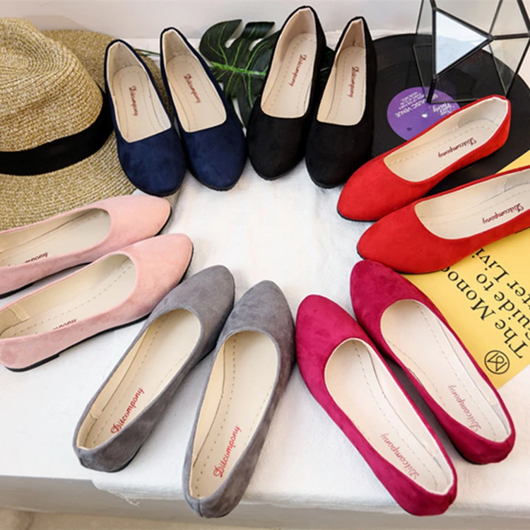 Fashionable Womens Casual Single Shoes Pointed Toe Flat Shoes Suede Soft Flat Shoes