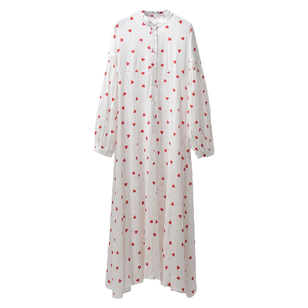 Women Button up Dress Heart Print Casual Long Sleeve Party Dress for Beach Cocktail Club Streetwear