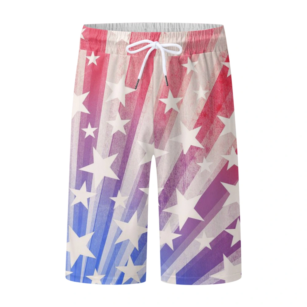 Men's Stars Stripe Print Drawstring Shorts Summer Casual Beach Shorts for Seaside