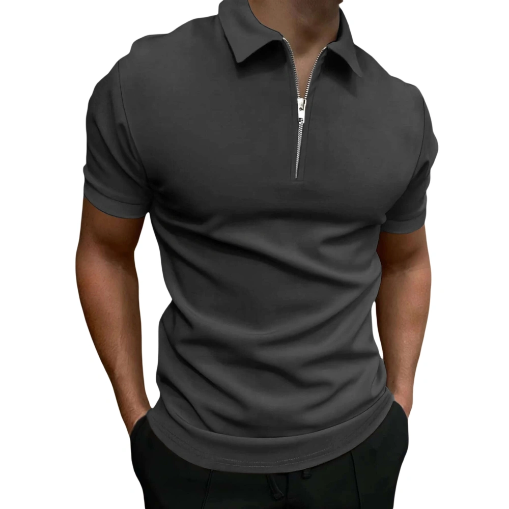 Men's Collared Tops Golf Shirts Casual Short Sleeve Quarter Zip Solid Color Slim Fit T-Shirts