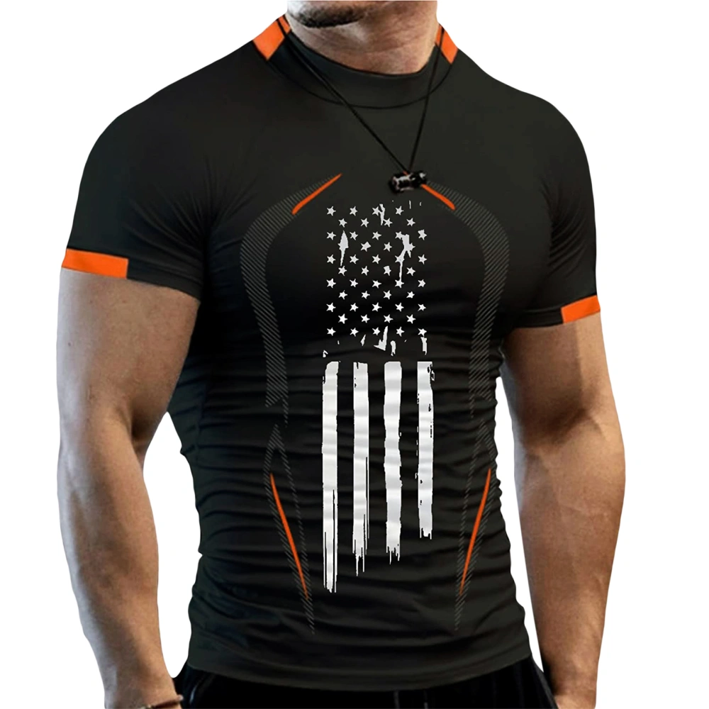 Men Short Sleeve T-Shirt Fashion Print Crew Neck Muscle Fitness Tops Summer Sports Casual Slim Fit Shirts