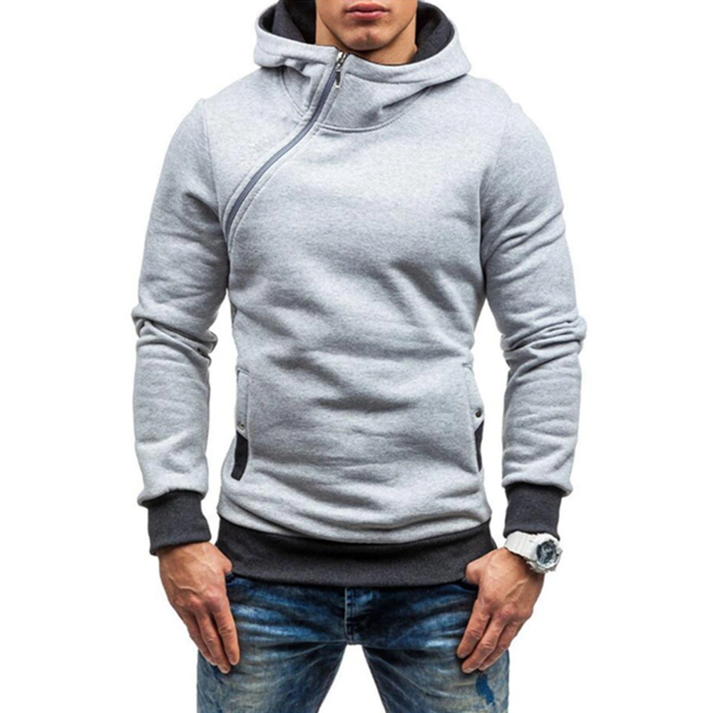 Men's Autumn Winter Hoodie Pullover, Contrast Color Long Sleeve Zipper Sweatshirt Tops with Side Pockets