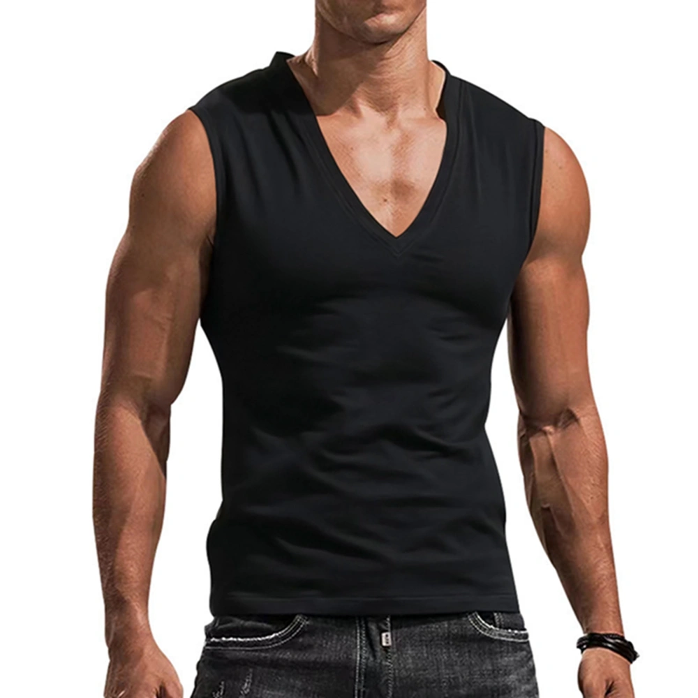 Men's Casual Gyms Sports Vest Solid Color Sleeveless V Neck Running Workout Training Tops