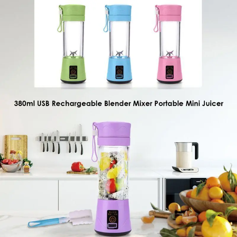 380ML 6 Blade Heads Electric Juicer USB Rechargeable Juicing Cup Fruit Food Blender Grinder Ice Crusher Milkshake Smoothie