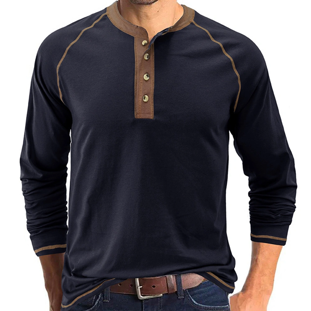 Men's Henley Shirts Casual Long Sleeve Contrast Stitch Button T-Shirts Basic Lightweight Fall Tops