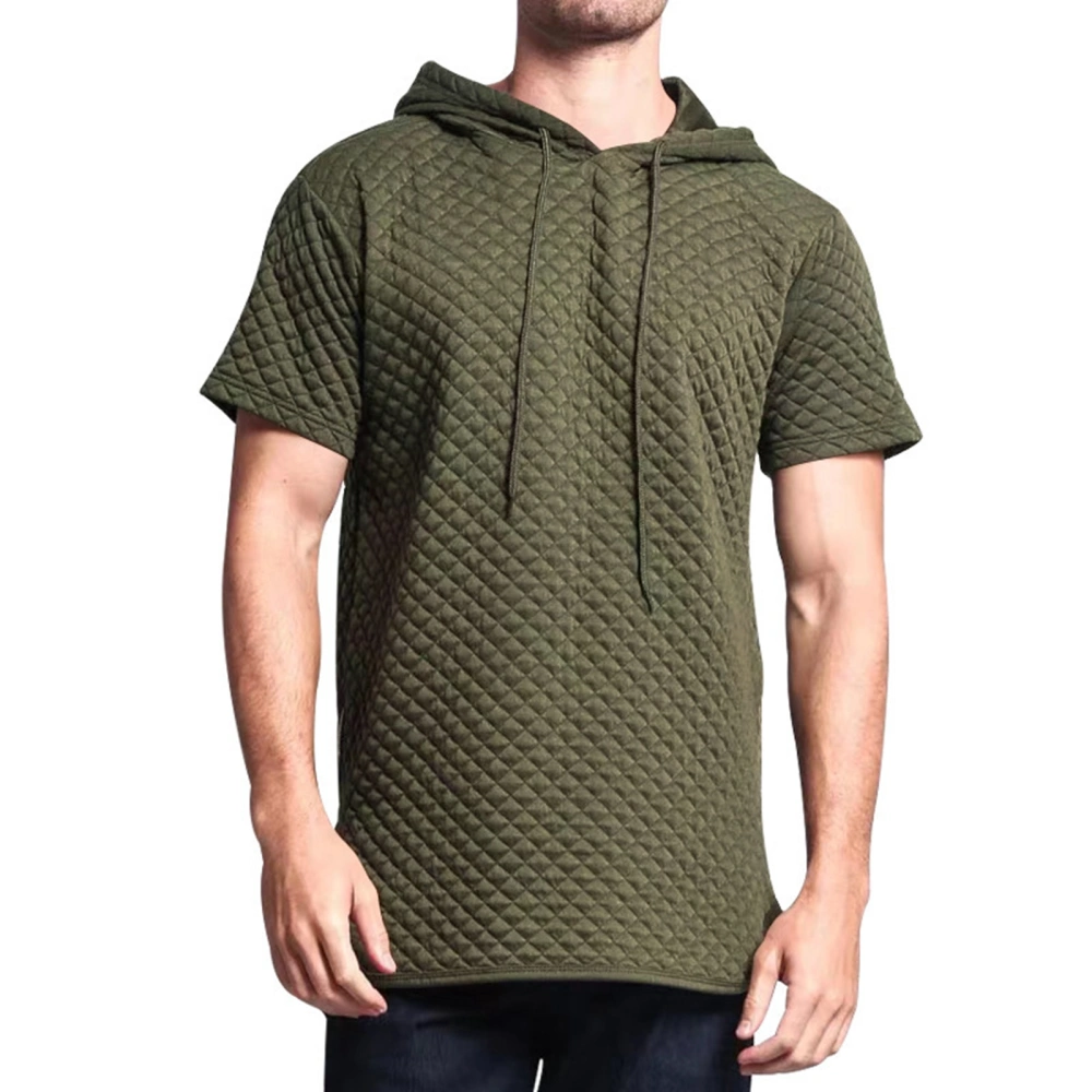 Men Short Sleeve Hoodies Solid Color Plaid Summer Shirts Tops Casual Pullovers for Beach Vacation Streetwear