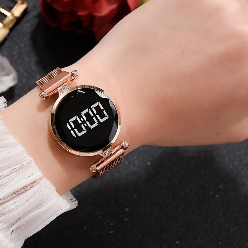 Touch Screen LED Watches Magnetic Stainless Steel Female Electronic Clock Digital Wristwatches