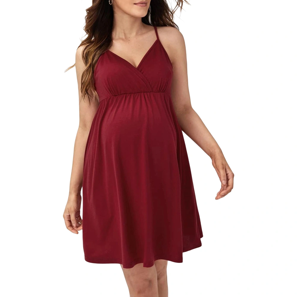 Women Maternity Dress, Spaghetti Straps V-neck Backless Summer Mini Slip Dress Pregnancy Dress