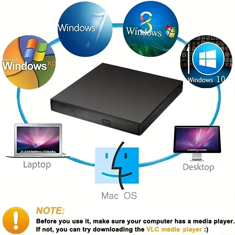 External CD DVD Drive, USB 2.0 Slim Protable External CD-RW Drive DVD-RW Burner Writer Player For Laptop Notebook PC Desktop Computer