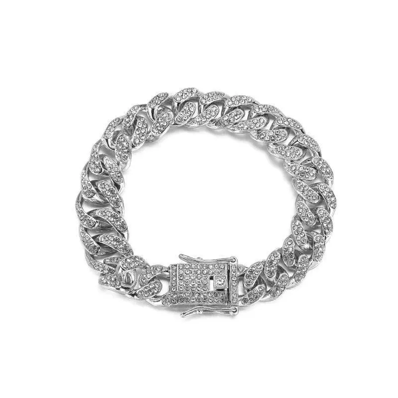 Hip Hop Geometric Cuban Chain Necklace Fashionable High Quality Hip Hop Rhinestone Necklace Bracelet Jewelry Gifts