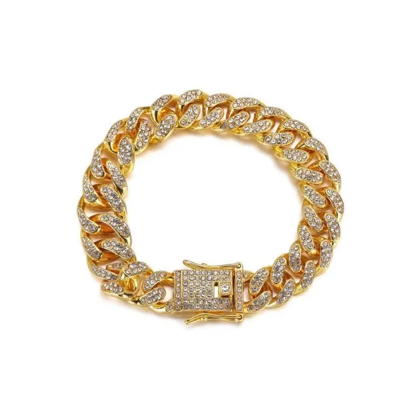 Hip Hop Geometric Cuban Chain Necklace Fashionable High Quality Hip Hop Rhinestone Necklace Bracelet Jewelry Gifts