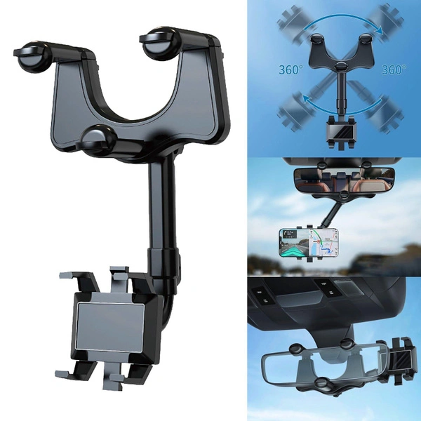 Rearview Mirror Phone Holder for Car Mount Phone and GPS Holder Universal Rotating Adjustable Telescopic Car Phone Holder