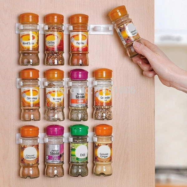 New Portable 4 Cabinet Spice Wall Rack Storage Plastic Kitchen Organizer Door Hooks