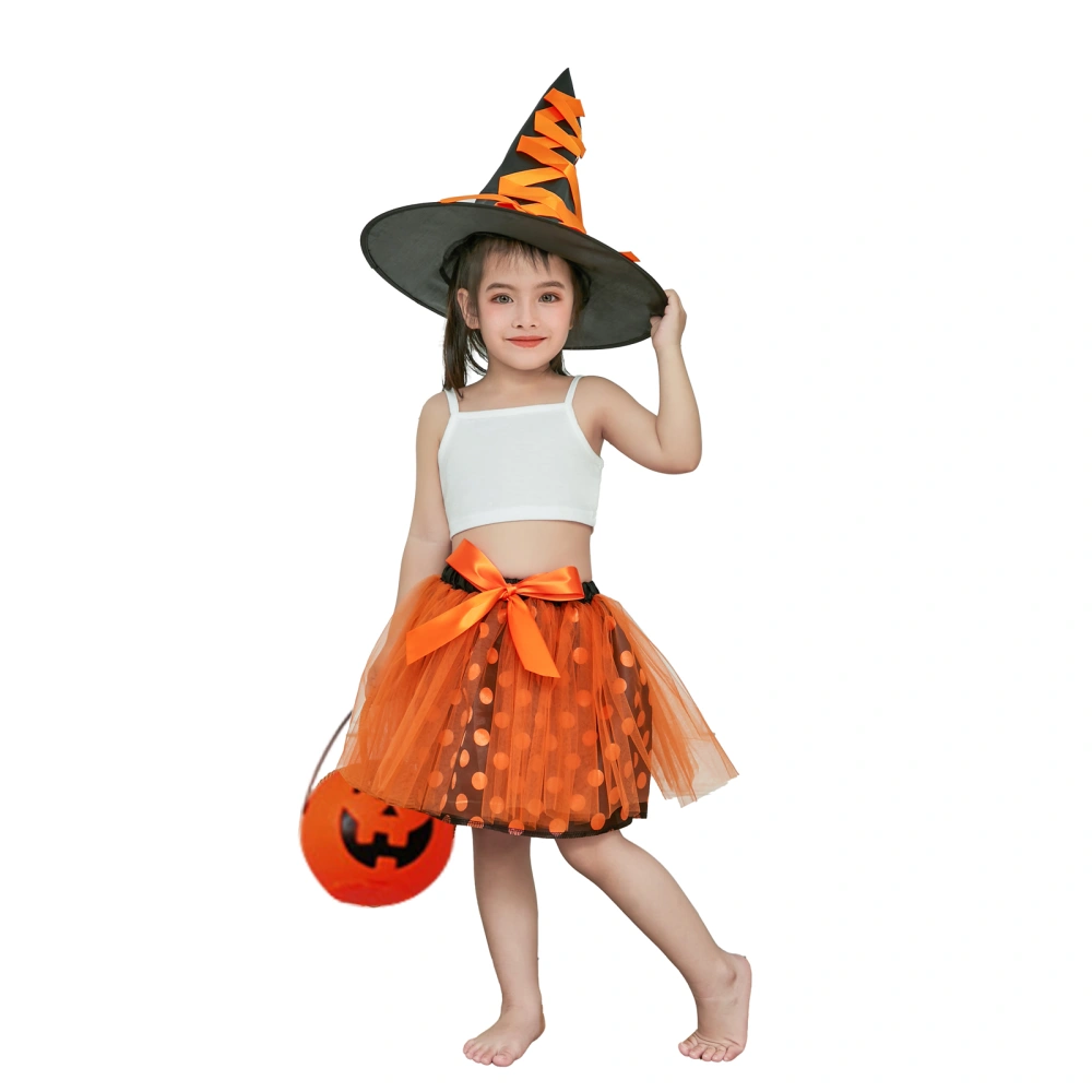 Halloween Kids Girls Costume Set Dot Mesh Tulle Skirt and Witch Hat for Toddler Role-playing Cosplay