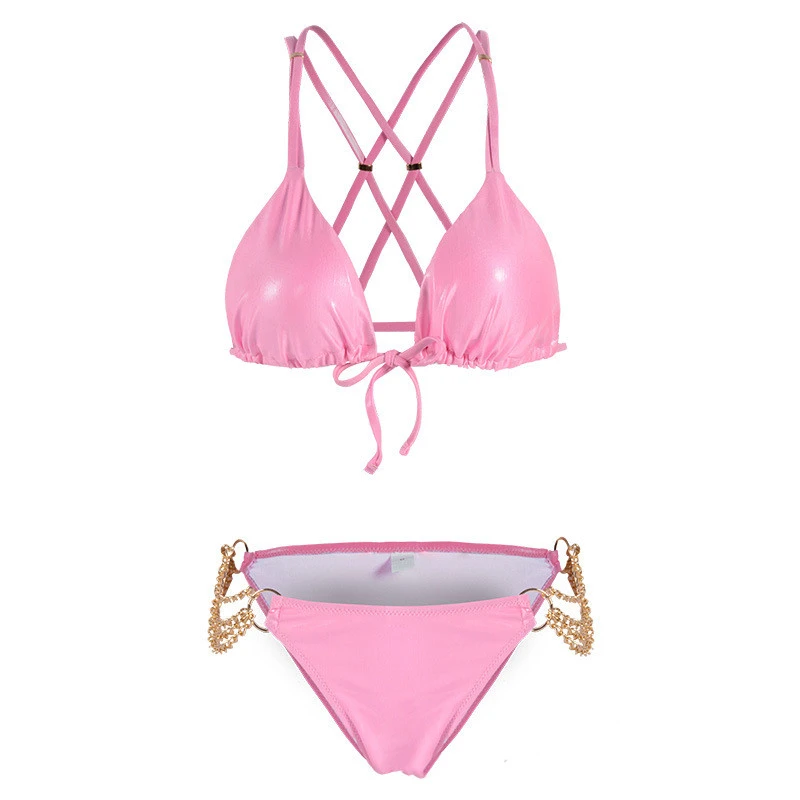 Solid Color Bronzing Bright Cloth Triangle Bag Swimming Tide Swimsuit