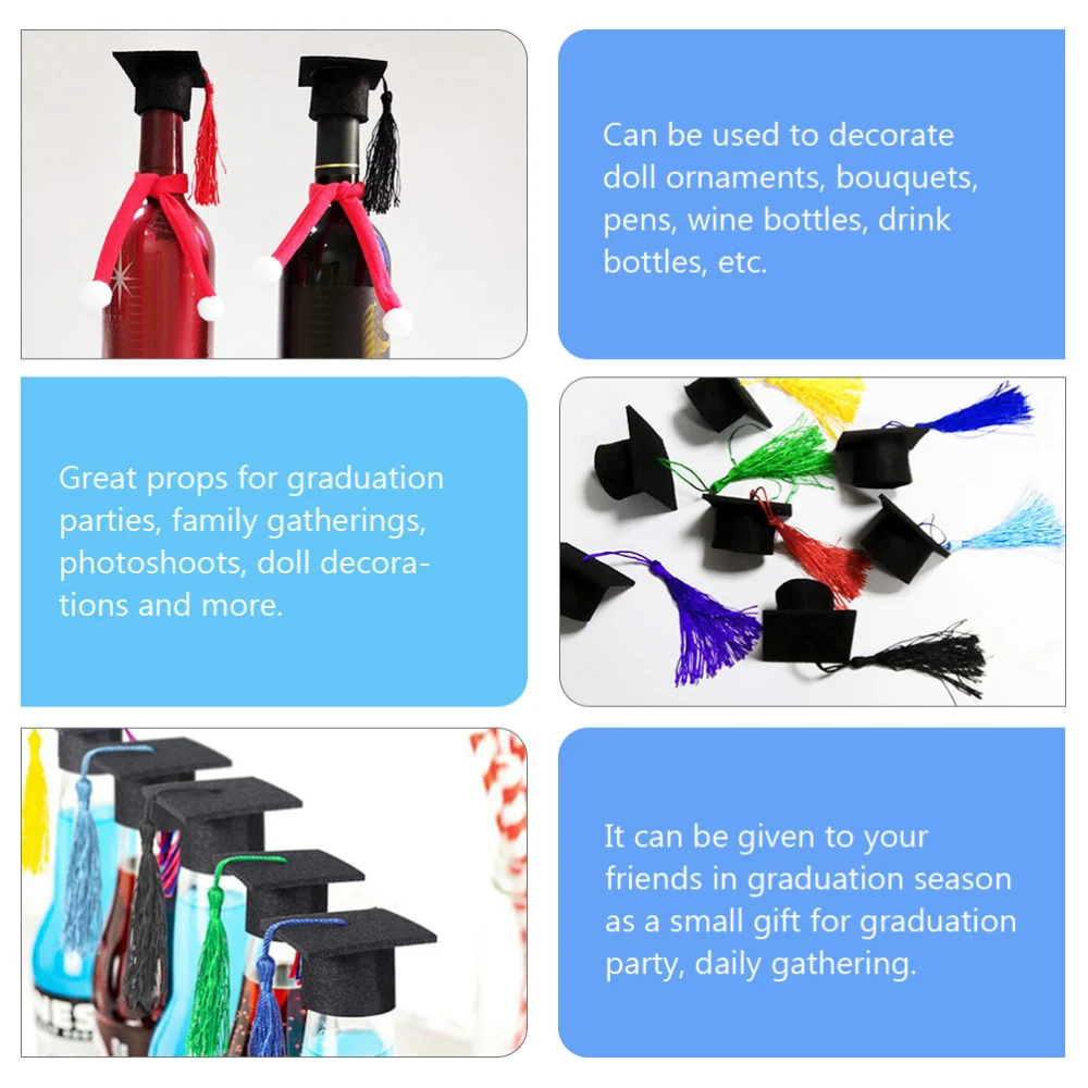 20pcs Mini Graduation Cap Graduation Hat Bottle Toppers Graduation Party Wine Bottle Decor