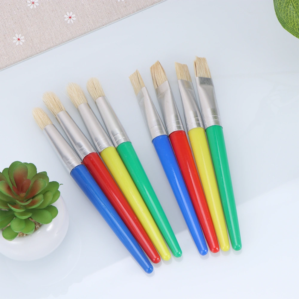 8Pcs Set DIY Painting Brushes Children's Paint Brushes Kids Paint Brush Set for Beginner Painting Practice (4Pcs Flat Head and 4Pcs Round Head)