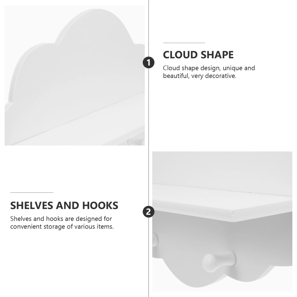 1pc Punch Free Wooden Cloud Shape Baffle Shelf Floating Shelf for Home (White)