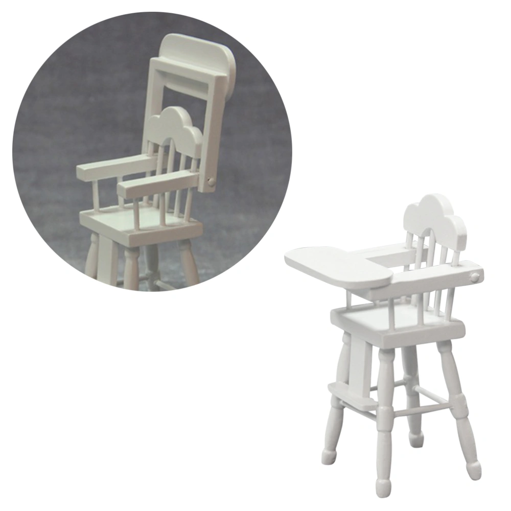 Kids Mini High Chair Toys Adjustable Table Seat Mold Toddler Feeding Highchair Decorative Furniture Model Play House Toy White Baby Dining Chair (1:12 Pattern)