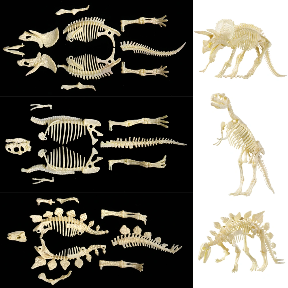 NUOLUX 3Pcs 4D Fossil Skeleton Figure Loose Parts Assorted Dinosaur Fossil Skeleton Toys DIY For Kids Boys Girls