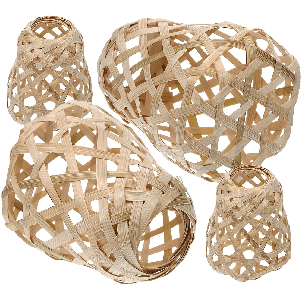 4pcs Woven Bamboo Lampshade Rustic Bamboo Lampshade Pendant Light Lamp Cover Lamp Accessory