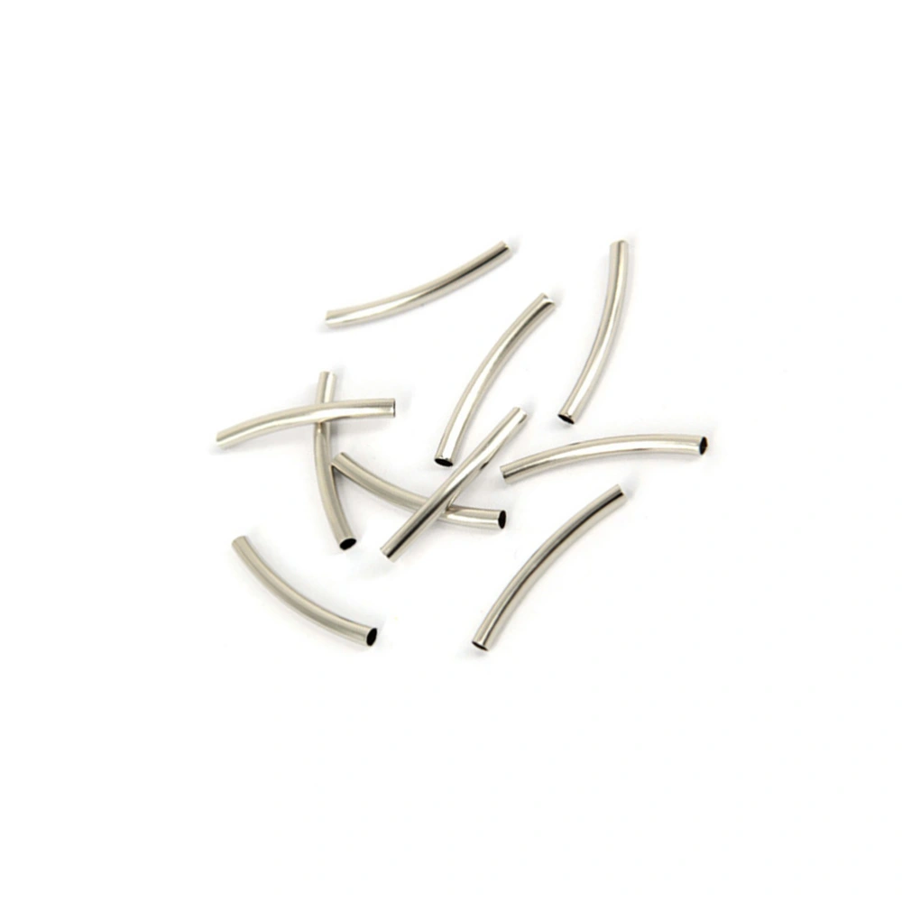 50 Pcs Silver Plated Smooth Curve Tube Spacer Beads 3x30mm Loose Metal Beads Craft DIY for Jewelry Making Findings Charms Pendants