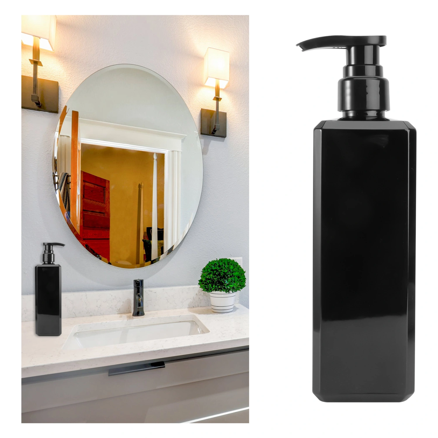 1pc Liquid Soap Bottle Shampoo Bottle Lotion Pump Bottle Shower Gel Holder Empty Container 500ml Black