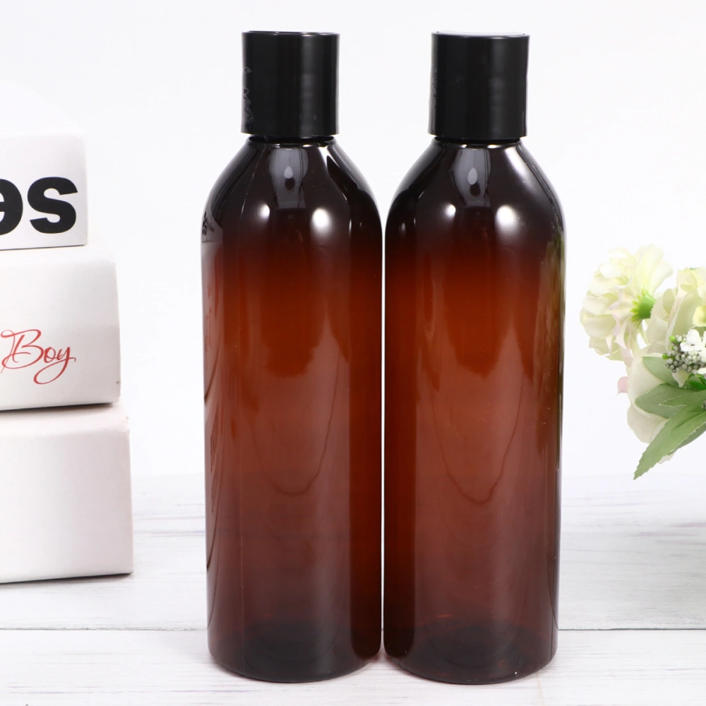 6pcs 250ml Press Type Lid Travel Bottles Portable Cosmetic Container Empty Bottle for Shampoo Lotion (Brown Bottle and Black Lid)