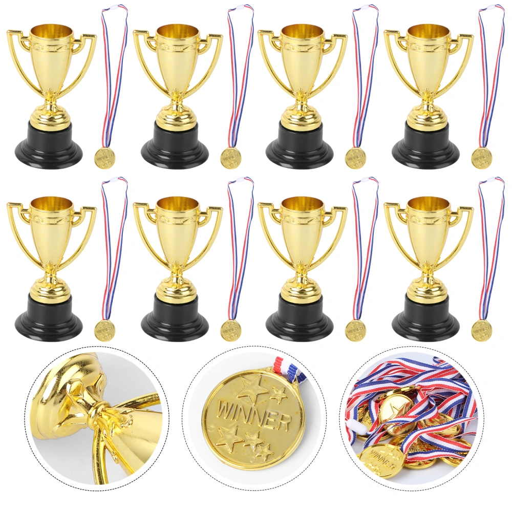 24pcs Mini Plastic Cups Trophy and Award Medals Prizes Small Medals Gift Awards Trophy Toys for Students Sport(12pcs Trophies +12pcs Medals, Random Color)