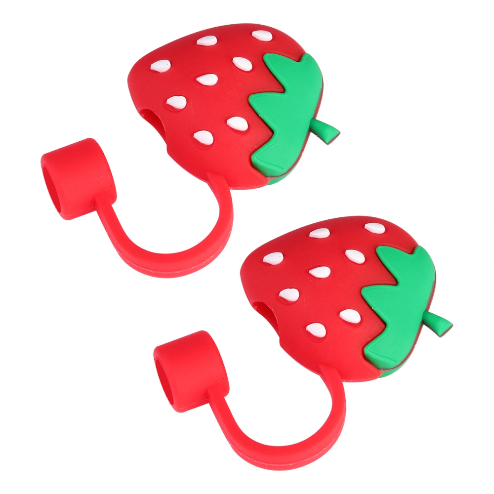 2Pcs Lovely Shape Straw Tips Cover Silicone Straw Plug for Straw (Strawberry)