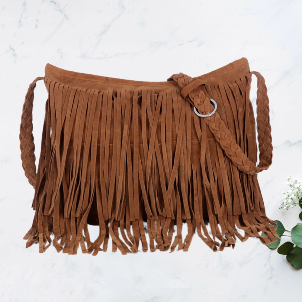 1Pc Tassel Shoulder Bag Leather Tote Tassel Handbag Crossbody Bag Woman Fringe Tassel Bag (Light Tan)