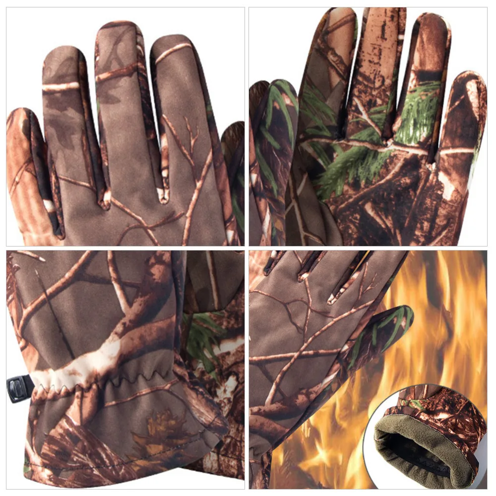 1 Pair of Camo Hunting Gloves Full Finger Gloves Outdoor Hunting Camouflage Gear