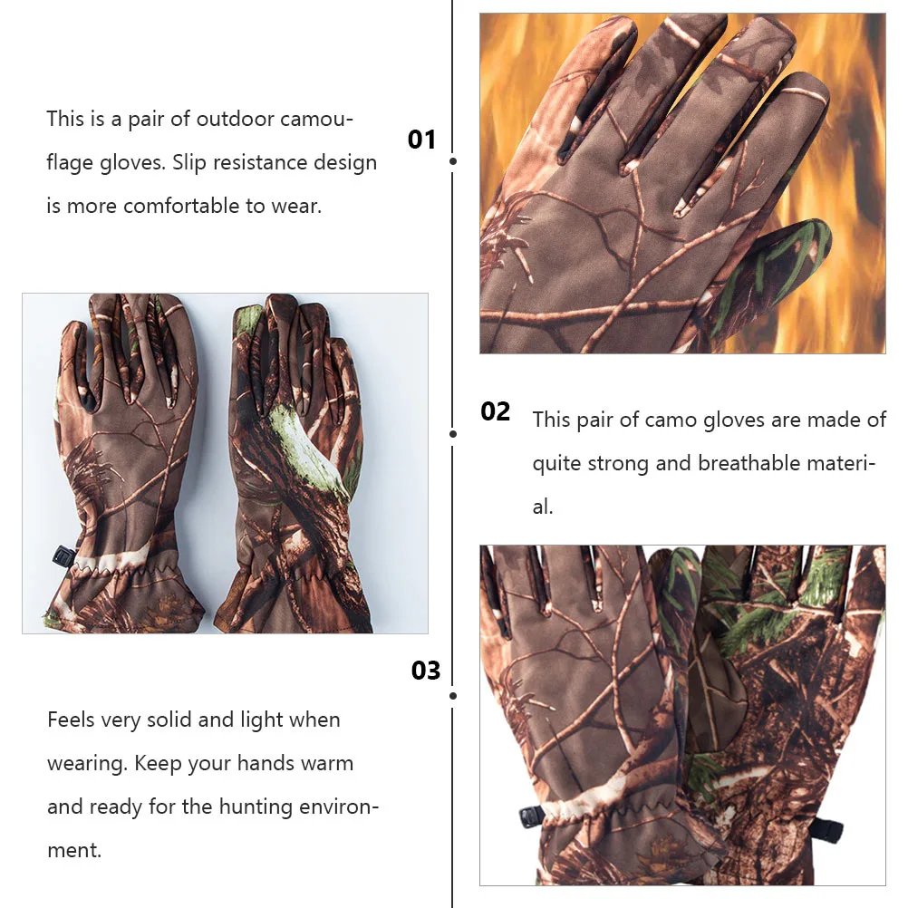 1 Pair of Camo Hunting Gloves Full Finger Gloves Outdoor Hunting Camouflage Gear