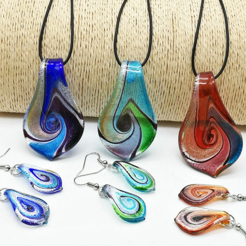 Chinese Style Pure Hand-made Glass Twisted Vortex Fashion Pendant And Earrings Set